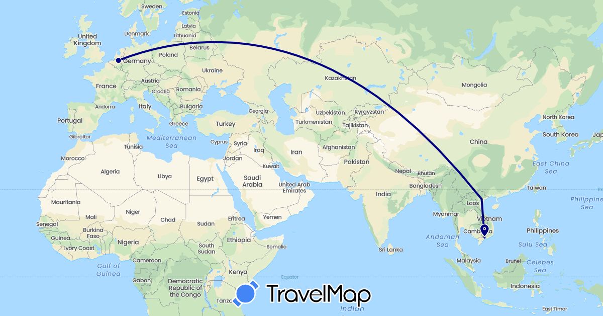 TravelMap itinerary: driving in Belgium, Vietnam (Asia, Europe)